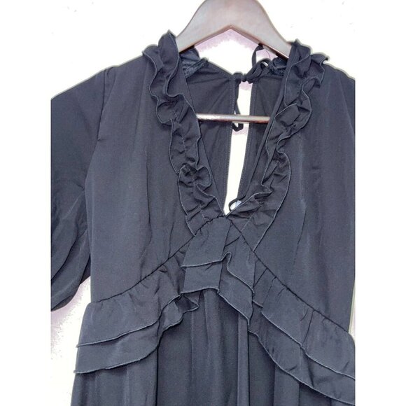 NEW! Purple Snow Black Ruffle V-Neck Knee Length Dress Size Large - Picture 2 of 6